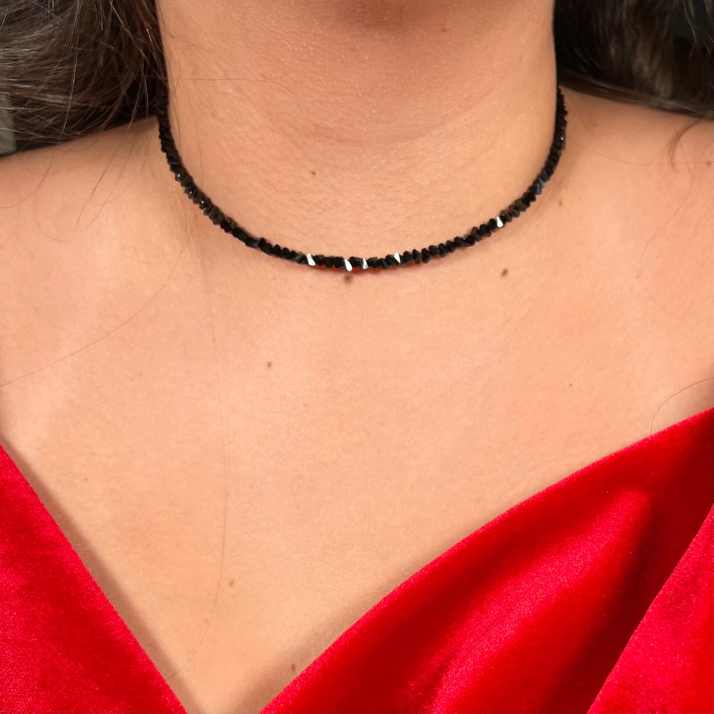 necklace, beaded necklace, stainless steel necklace, hypoallergenic jewelry,
gift for her, beaded chocker, choker dainty, black choker, black beaded choker necklace