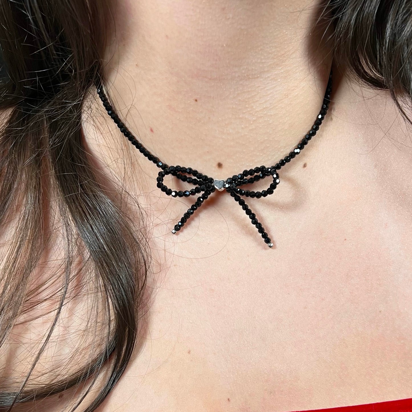 black beaded bow necklace, necklace, beaded necklace, stainless steel necklace, hypoallergenic jewelry,
gift for her, beaded chocker, choker dainty, black choker, black beaded choker necklace