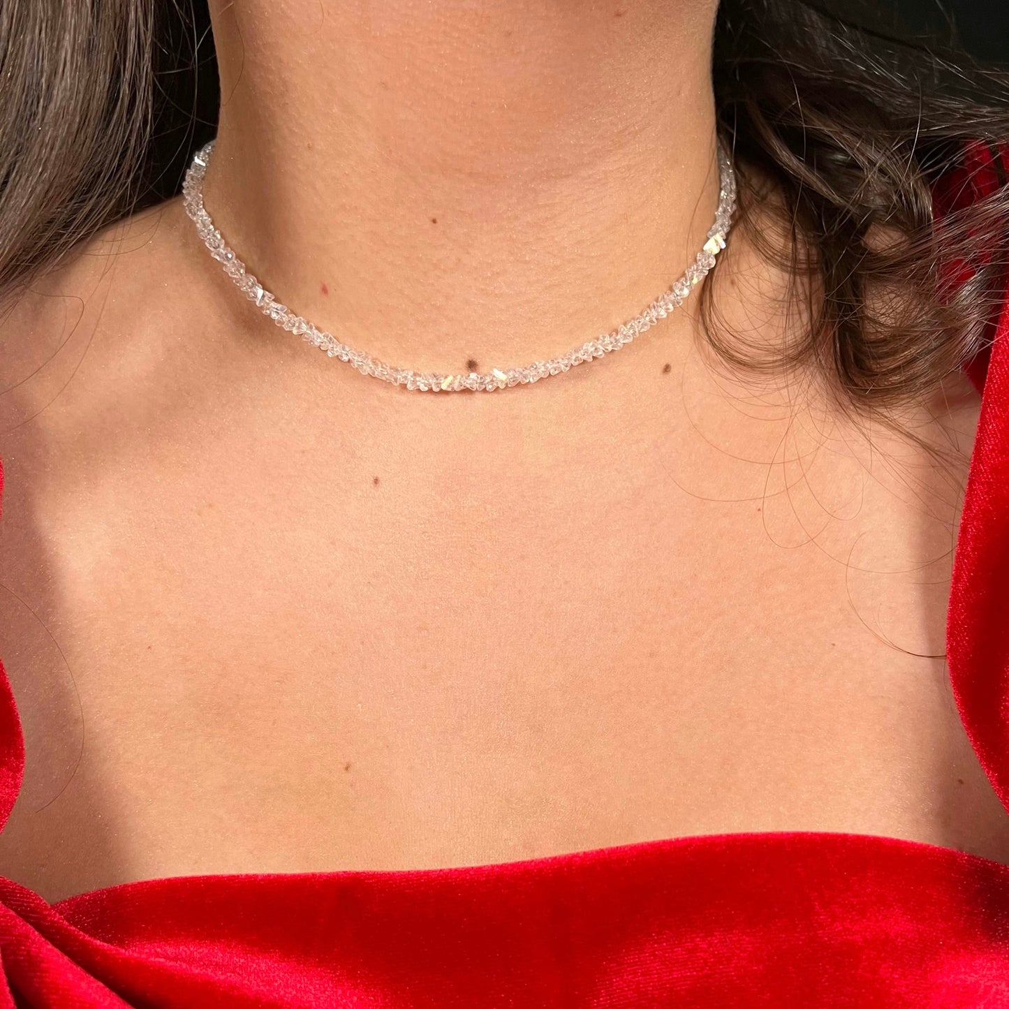 necklace, beaded necklace, stainless steel necklace, hypoallergenic jewelry,
gift for her, beaded chocker, choker dainty, clear choker, clear beaded choker necklace