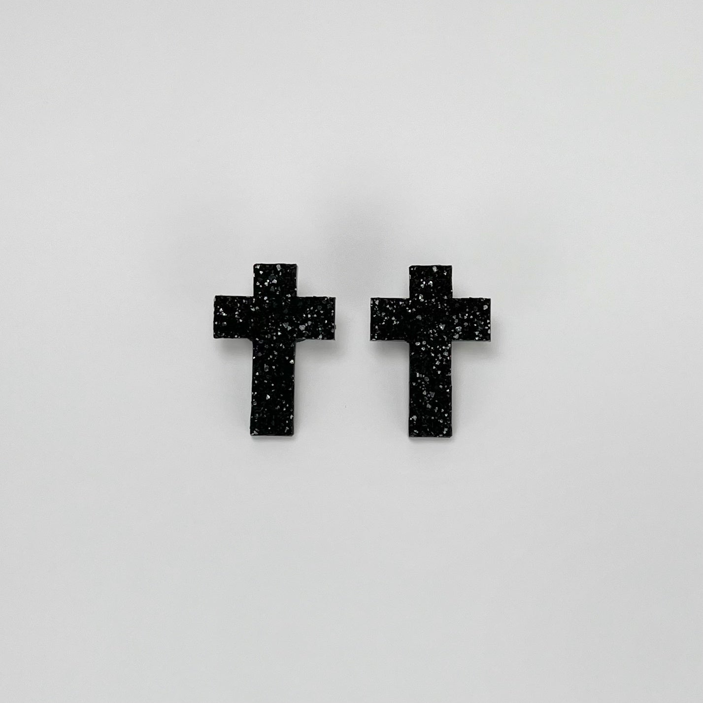 cross earrings, cross stud earrings, sepoxy resin earrings, epoxy resin stud earrings, black stud earrings, stud earrings, stainless steel earrings, hypoallergenic earrings, crystal earrings, druse earrings, druzy studs, druzy earrings, earring gift for her