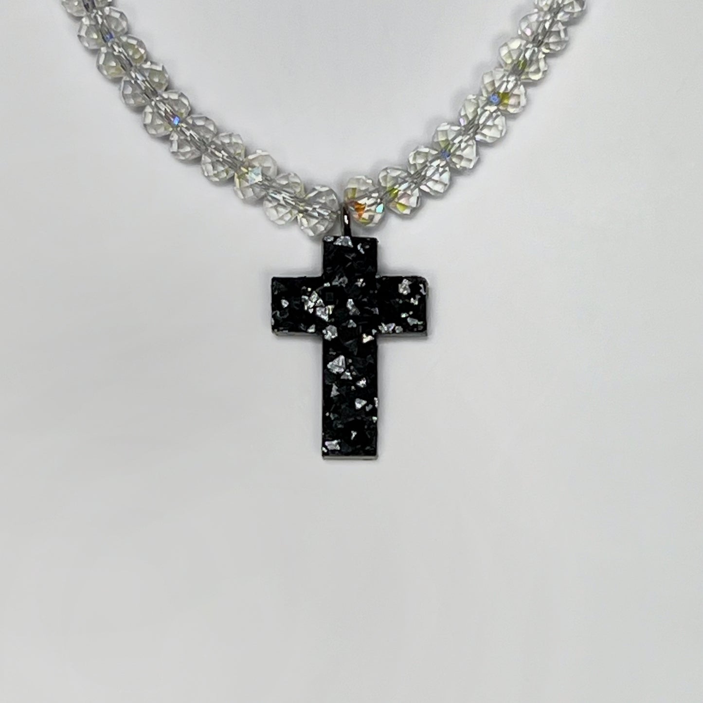 cross necklace, beaded necklace, beaded cross necklace, stainless steel necklace, hypoallergenic jewelry,
gift for her, cross pendant, resin necklace, resin cross