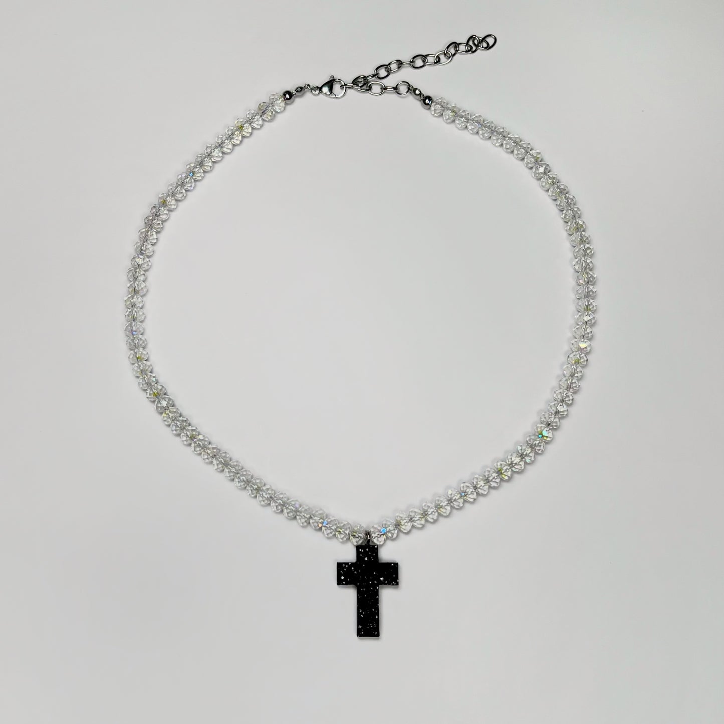 cross necklace, beaded necklace, beaded cross necklace, stainless steel necklace, hypoallergenic jewelry,
gift for her, cross pendant, resin necklace, resin cross