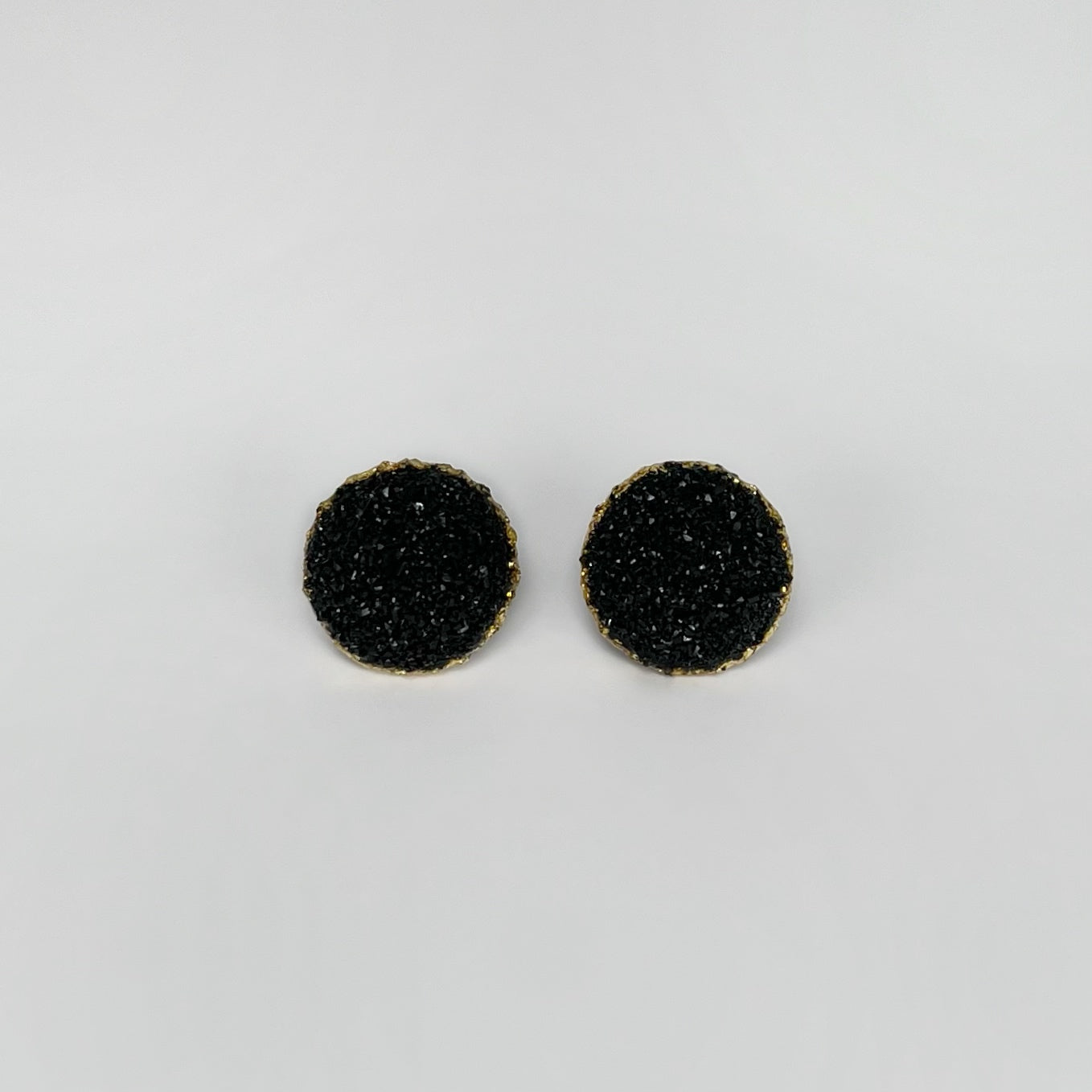 Diana earrings, round stud earrings, epoxy resin earrings, epoxy resin stud earrings, black stud earrings, stud earrings, stainless steel earrings, hypoallergenic earrings, crystal earrings, druse earrings, druzy studs, druzy earrings, round earrings, earring gift for her, circle stud earrings