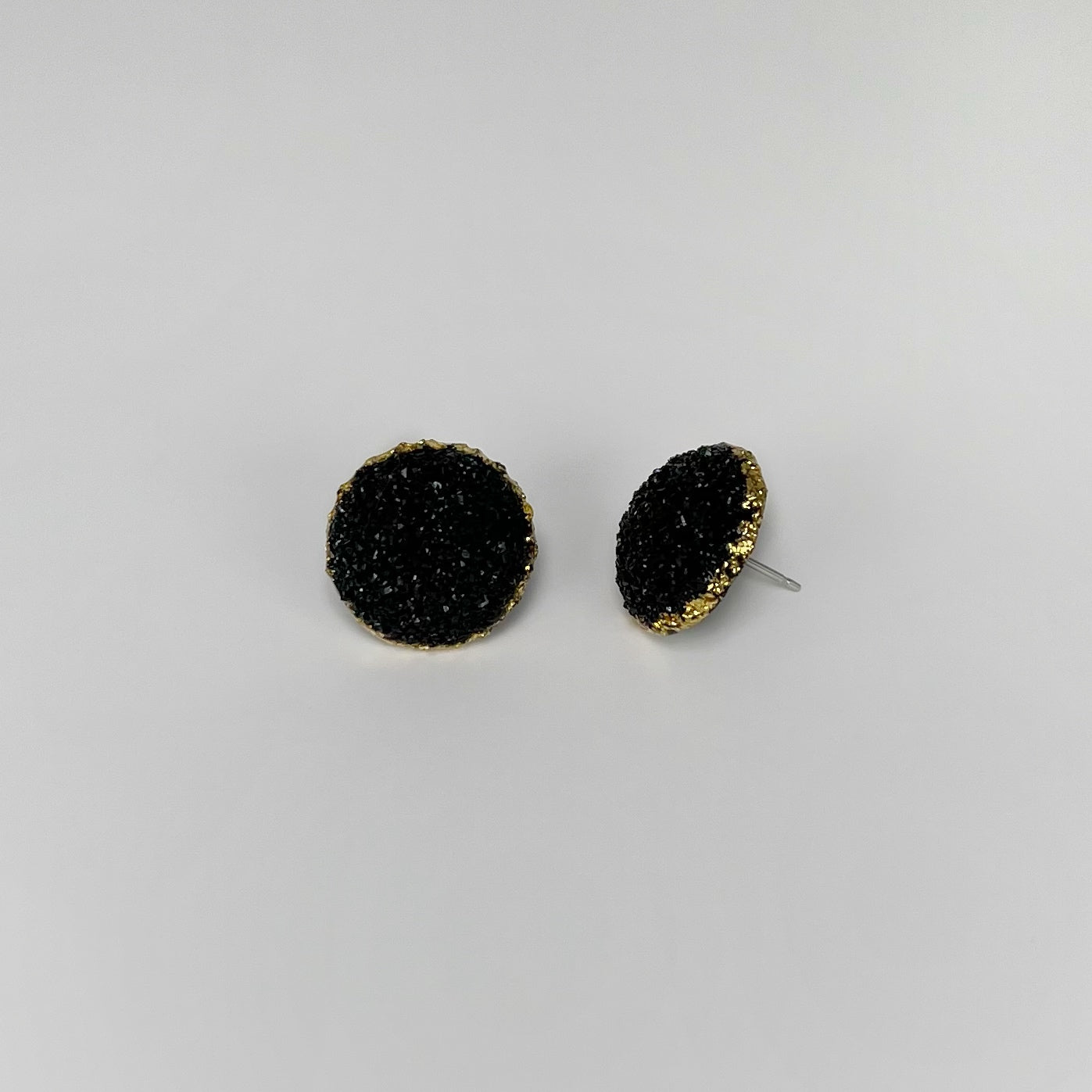 Diana earrings, round stud earrings, epoxy resin earrings, epoxy resin stud earrings, black stud earrings, stud earrings, stainless steel earrings, hypoallergenic earrings, crystal earrings, druse earrings, druzy studs, druzy earrings, round earrings, earring gift for her, circle stud earrings