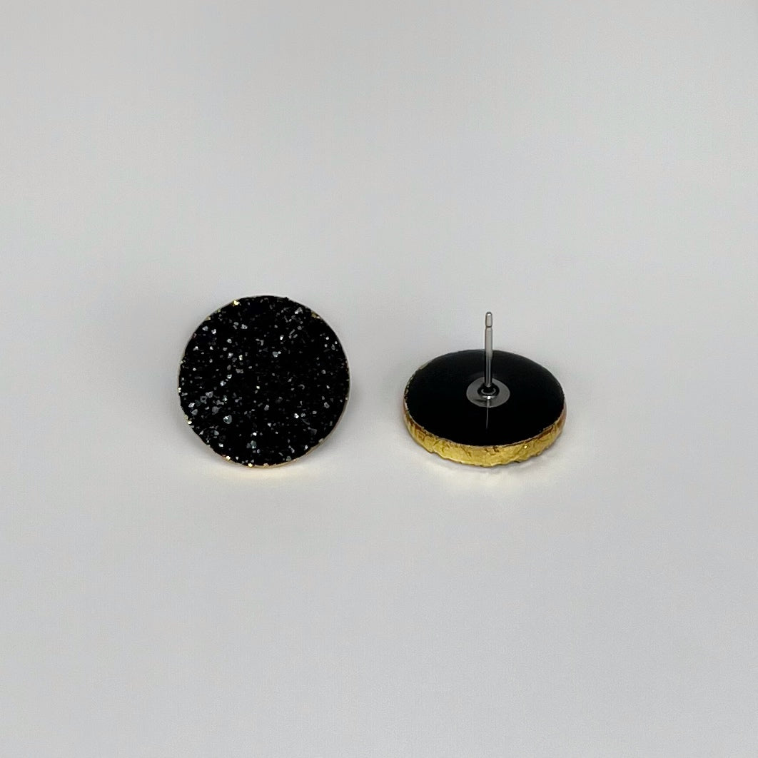 round stud earrings, epoxy resin earrings, epoxy resin stud earrings, black stud earrings, stud earrings, stainless steel earrings, hypoallergenic earrings, crystal earrings, druse earrings, druzy studs, druzy earrings, round earrings, earring gift for her, circle stud earring