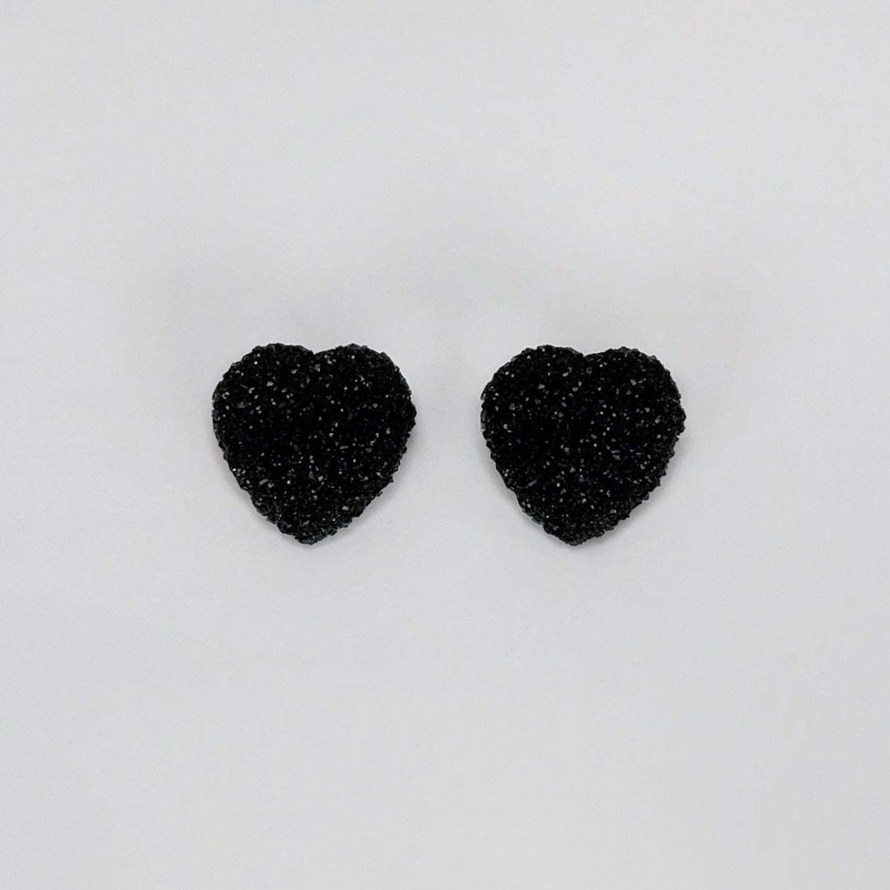 heart stud earrings, epoxy resin earrings, epoxy resin stud earrings, black stud earrings, stud earrings, stainless steel earrings, hypoallergenic earrings, crystal earrings, druse earrings, druzy studs, druzy earrings, heart earrings, earring gift for her
