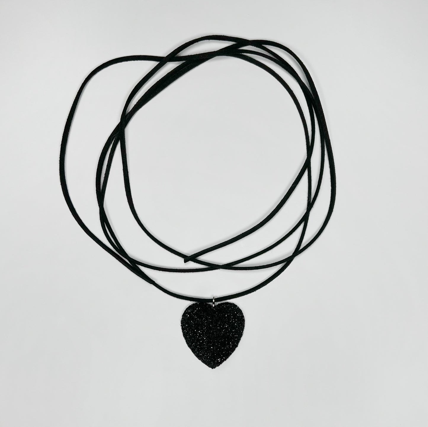 Puffy Heart Leather Black Bow Suede Cord Necklace Y2K Unisex Jewelry Choker suede necklace with heart pendant tie bow choker, Black cord y2k choker