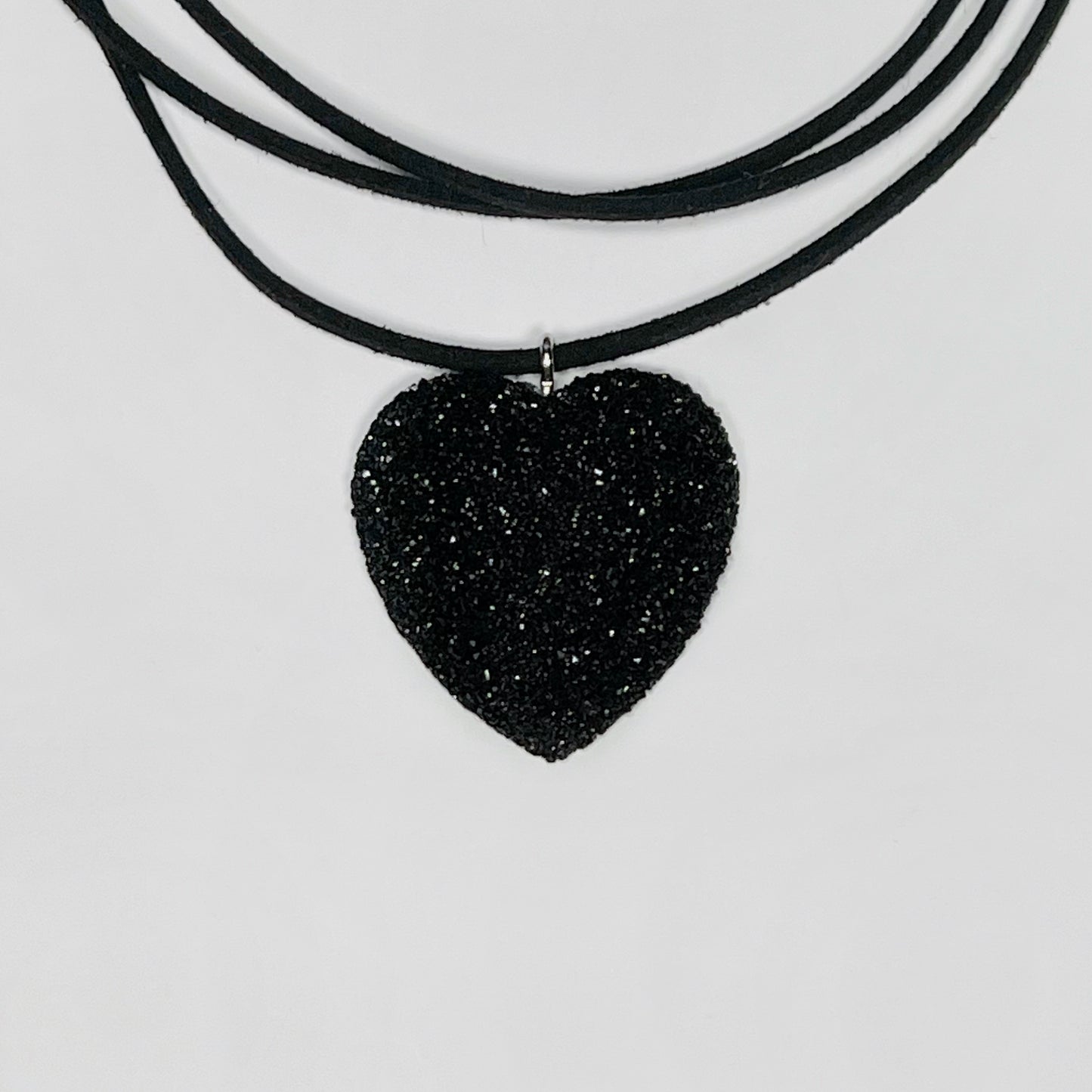 Puffy Heart Leather Black Bow Suede Cord Necklace Y2K Unisex Jewelry Choker suede necklace with heart pendant tie bow choker, Black cord y2k choker