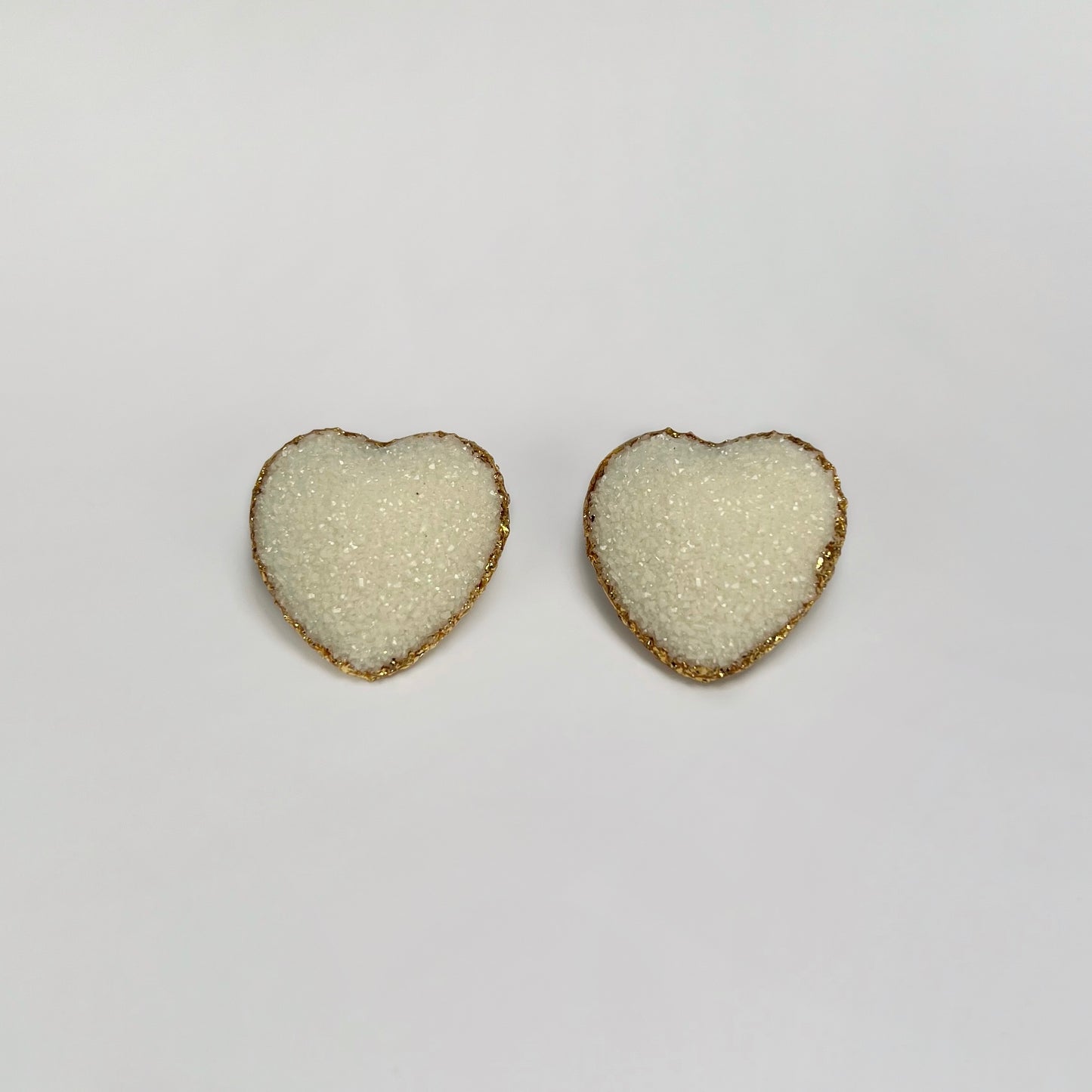 heart stud earrings, epoxy resin earrings, epoxy resin stud earrings, white stud earrings, stud earrings, ivory stud earrings, stainless steel earrings, hypoallergenic earrings, crystal earrings, druse earrings, druzy studs, druzy earrings, heart earrings, earring gift for her