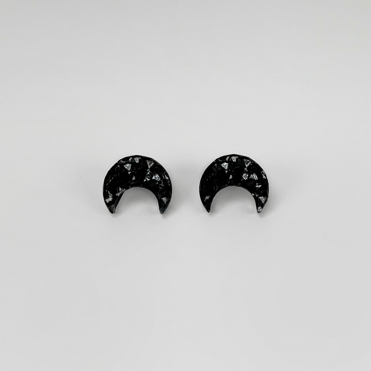 epoxy resin earrings, epoxy resin stud earrings, black stud earrings, stud earrings, stainless steel earrings, hypoallergenic earrings, hypoallergenic jewelry, crystal earrings, druse earrings, druzy studs, druzy earrings, moon earrings, earring gift for her, moon stud earrings