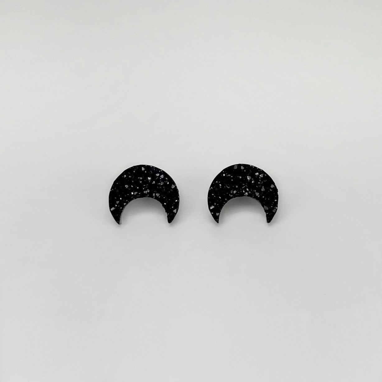 epoxy resin earrings, epoxy resin stud earrings, black stud earrings, stud earrings, stainless steel earrings, hypoallergenic earrings, hypoallergenic jewelry, crystal earrings, druse earrings, druzy studs, druzy earrings, moon earrings, earring gift for her, moon stud earrings