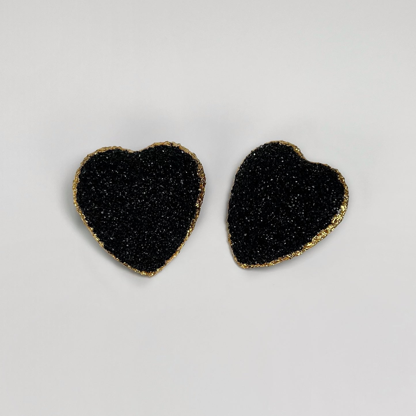 heart stud earrings, epoxy resin earrings, epoxy resin stud earrings, black stud earrings, stud earrings, stainless steel earrings, hypoallergenic earrings, crystal earrings, druse earrings, druzy studs, druzy earrings, heart earrings, earring gift for her