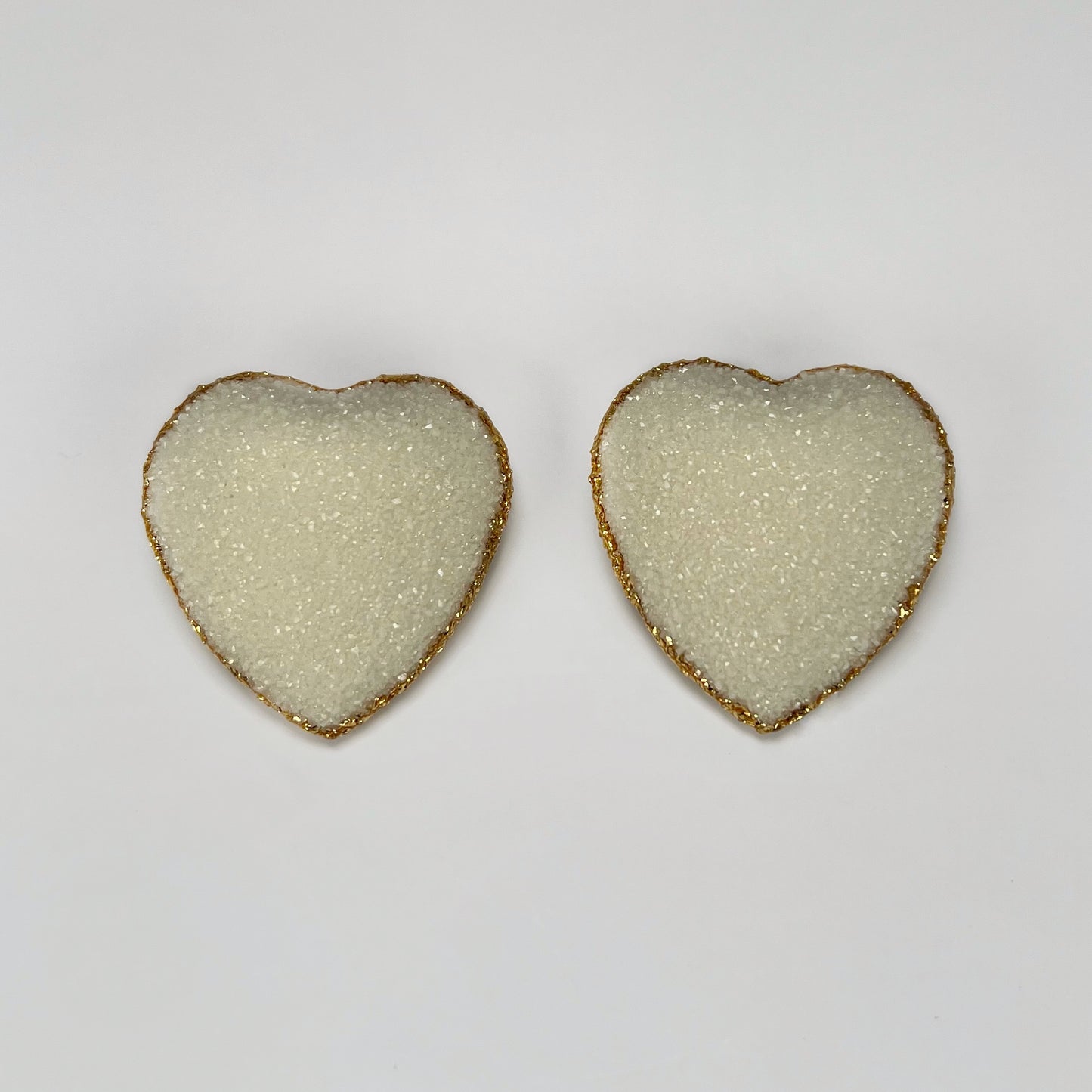 heart stud earrings, epoxy resin earrings, epoxy resin stud earrings, white stud earrings, ivory stud earrings, stud earrings, stainless steel earrings, hypoallergenic earrings, crystal earrings, druse earrings, druzy studs, druzy earrings, heart earrings, earring gift for her