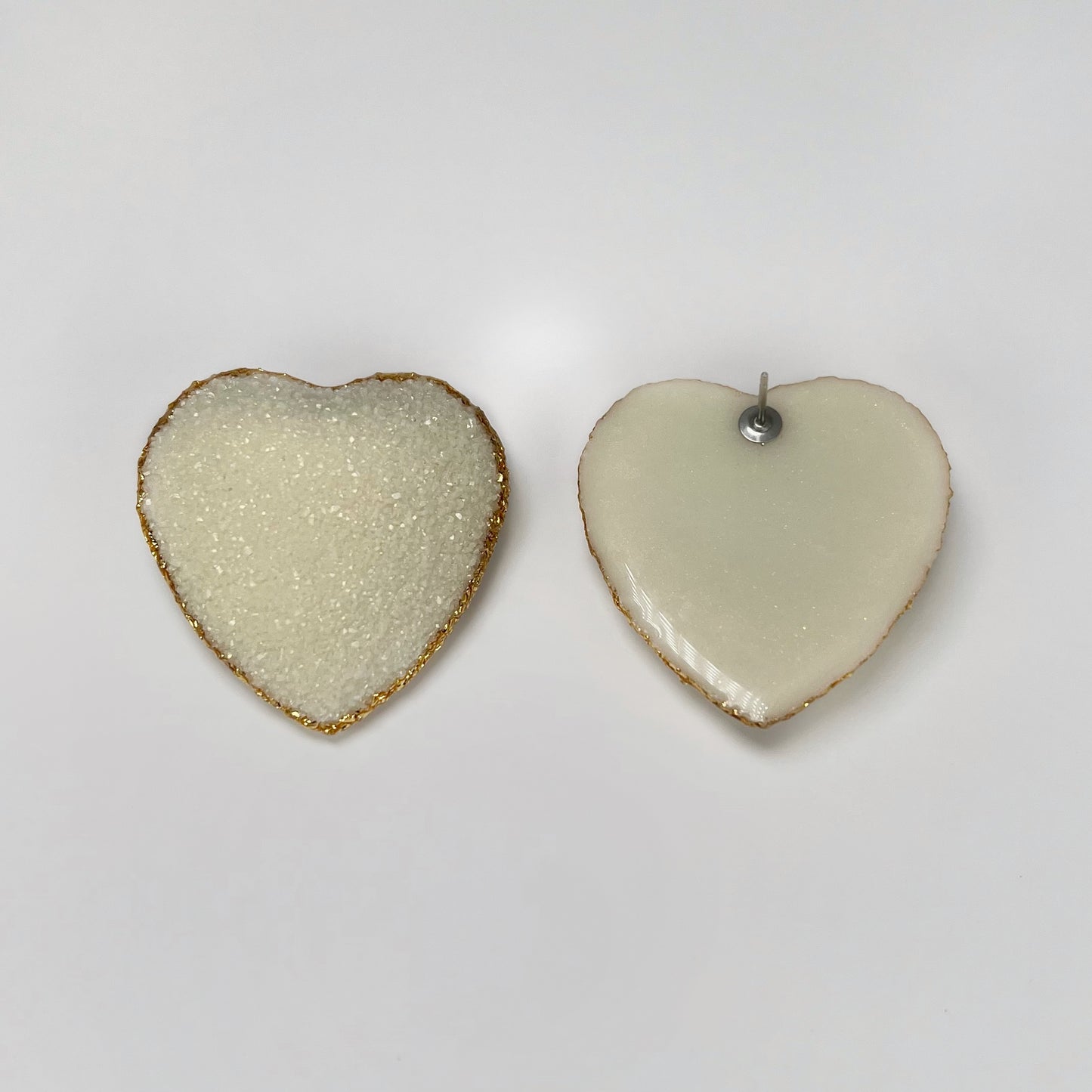 heart stud earrings, epoxy resin earrings, epoxy resin stud earrings, white stud earrings, ivory stud earrings, stud earrings, stainless steel earrings, hypoallergenic earrings, crystal earrings, druse earrings, druzy studs, druzy earrings, heart earrings, earring gift for her
