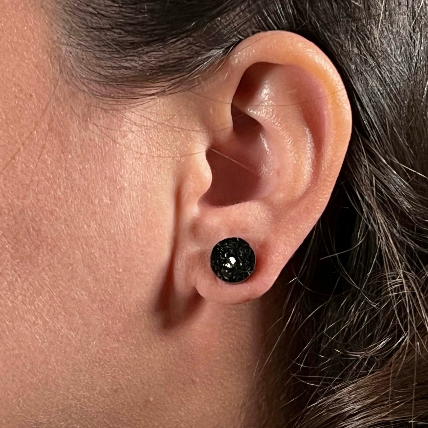 round stud earrings, epoxy resin earrings, epoxy resin stud earrings, black stud earrings, stud earrings, stainless steel earrings, hypoallergenic earrings, crystal earrings, druse earrings, druzy studs, druzy earrings, round earrings, earring gift for her, circle stud earrings