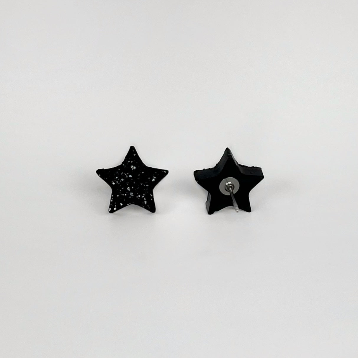 star stud earrings, epoxy resin earrings, epoxy resin stud earrings, black stud earrings, stud earrings, stainless steel earrings, hypoallergenic earrings, hypoallergenic jewelry, crystal earrings, druse earrings, druzy studs, druzy earrings, star earrings, earring gift for her