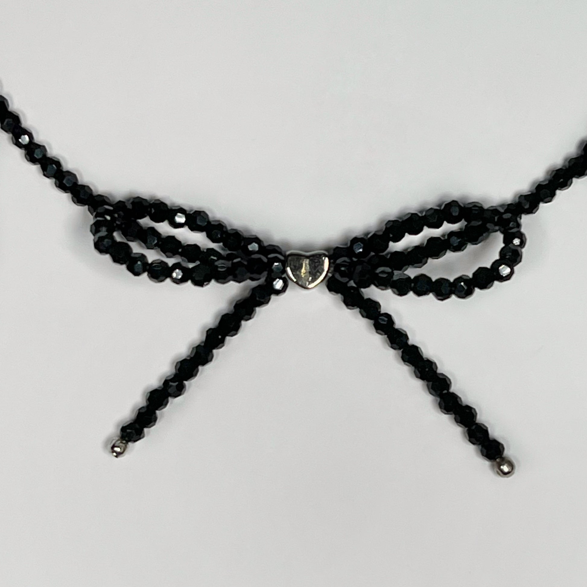 black beaded bow necklace, necklace, beaded necklace, stainless steel necklace, hypoallergenic jewelry, 
gift for her, beaded chocker, choker dainty, black choker, black beaded choker necklace