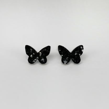 butterfly stud earrings, epoxy resin earrings, epoxy resin stud earrings, black stud earrings, stud earrings, stainless steel earrings, hypoallergenic earrings, crystal earrings, druse earrings, druzy studs, druzy earrings, butterfly earrings, earring gift for her