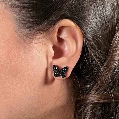 butterfly stud earrings, epoxy resin earrings, epoxy resin stud earrings, black stud earrings, stud earrings, stainless steel earrings, hypoallergenic earrings, crystal earrings, druse earrings, druzy studs, druzy earrings, butterfly earrings, earring gift for her
