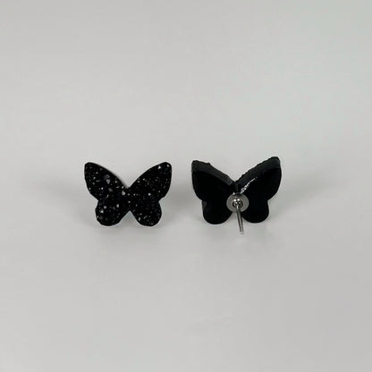 butterfly stud earrings, epoxy resin earrings, epoxy resin stud earrings, black stud earrings, stud earrings, stainless steel earrings, hypoallergenic earrings, crystal earrings, druse earrings, druzy studs, druzy earrings, butterfly earrings, earring gift for her