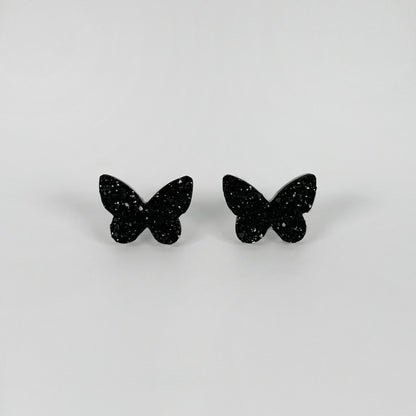 butterfly stud earrings, epoxy resin earrings, epoxy resin stud earrings, black stud earrings, stud earrings, stainless steel earrings, hypoallergenic earrings, crystal earrings, druse earrings, druzy studs, druzy earrings, butterfly earrings, earring gift for her