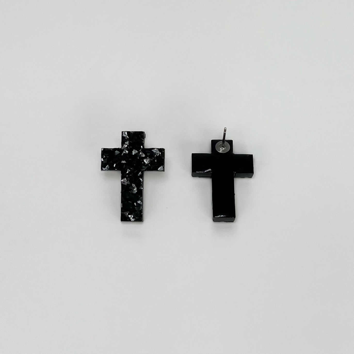 cross earrings, cross stud earrings, sepoxy resin earrings, epoxy resin stud earrings, black stud earrings, stud earrings, stainless steel earrings, hypoallergenic earrings, crystal earrings, druse earrings, druzy studs, druzy earrings, earring gift for her