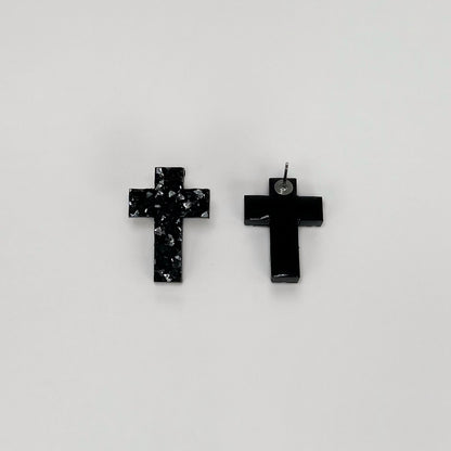 cross earrings, cross stud earrings, sepoxy resin earrings, epoxy resin stud earrings, black stud earrings, stud earrings, stainless steel earrings, hypoallergenic earrings, crystal earrings, druse earrings, druzy studs, druzy earrings, earring gift for her