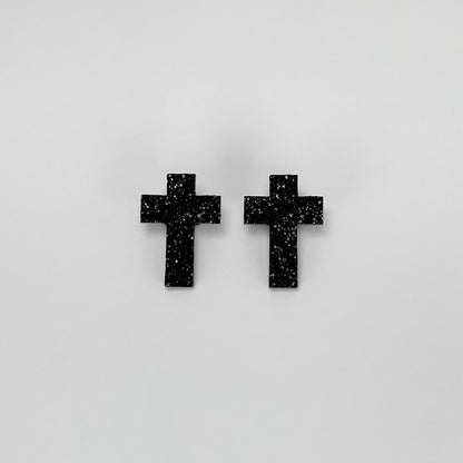 cross earrings, cross stud earrings, sepoxy resin earrings, epoxy resin stud earrings, black stud earrings, stud earrings, stainless steel earrings, hypoallergenic earrings, crystal earrings, druse earrings, druzy studs, druzy earrings, earring gift for her