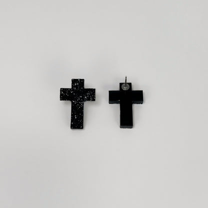 cross earrings, cross stud earrings, sepoxy resin earrings, epoxy resin stud earrings, black stud earrings, stud earrings, stainless steel earrings, hypoallergenic earrings, crystal earrings, druse earrings, druzy studs, druzy earrings, earring gift for her