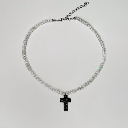 cross necklace, beaded necklace, beaded cross necklace, stainless steel necklace, hypoallergenic jewelry, 
gift for her, cross pendant, resin necklace, resin cross