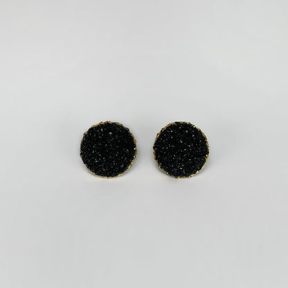 Diana earrings, round stud earrings, epoxy resin earrings, epoxy resin stud earrings, black stud earrings, stud earrings, stainless steel earrings, hypoallergenic earrings, crystal earrings, druse earrings, druzy studs, druzy earrings, round earrings, earring gift for her, circle stud earrings
