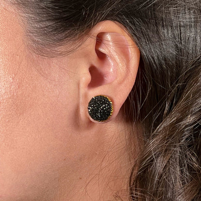 Diana earrings, round stud earrings, epoxy resin earrings, epoxy resin stud earrings, black stud earrings, stud earrings, stainless steel earrings, hypoallergenic earrings, crystal earrings, druse earrings, druzy studs, druzy earrings, round earrings, earring gift for her, circle stud earrings