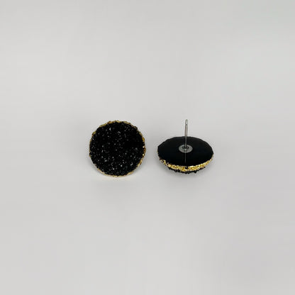 Diana earrings, round stud earrings, epoxy resin earrings, epoxy resin stud earrings, black stud earrings, stud earrings, stainless steel earrings, hypoallergenic earrings, crystal earrings, druse earrings, druzy studs, druzy earrings, round earrings, earring gift for her, circle stud earrings