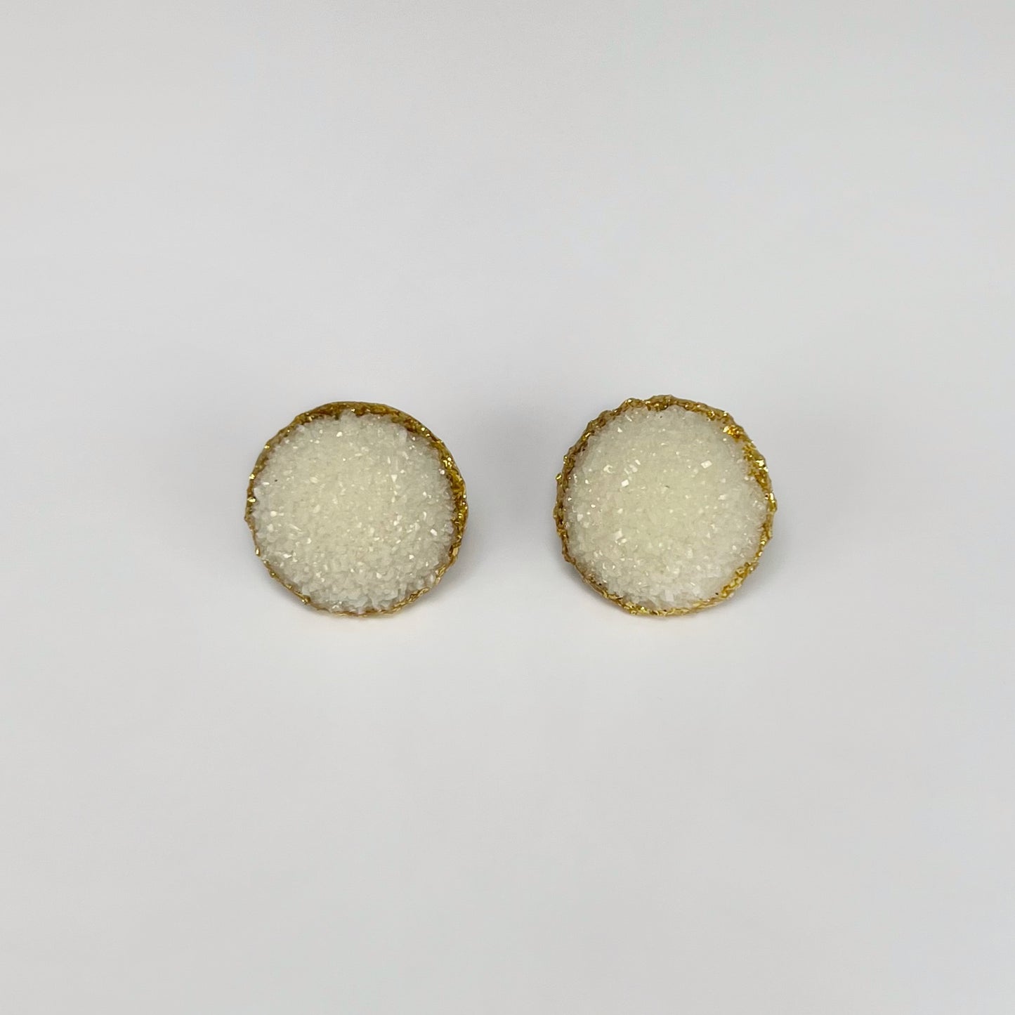 Diana earrings, round stud earrings, epoxy resin earrings, epoxy resin stud earrings, ivory stud earrings, stud earrings, stainless steel earrings, hypoallergenic earrings, crystal earrings, druse earrings, druzy studs, druzy earrings, round earrings, earring gift for her, circle stud earrings