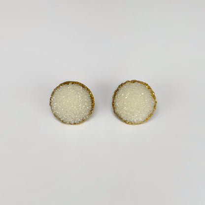 Diana earrings, round stud earrings, epoxy resin earrings, epoxy resin stud earrings, ivory stud earrings, stud earrings, stainless steel earrings, hypoallergenic earrings, crystal earrings, druse earrings, druzy studs, druzy earrings, round earrings, earring gift for her, circle stud earrings