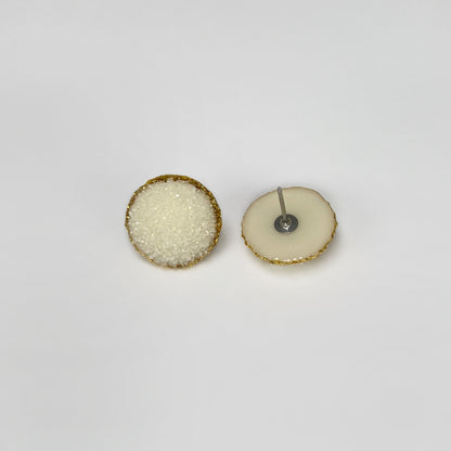 Diana earrings, round stud earrings, epoxy resin earrings, epoxy resin stud earrings, ivory stud earrings, stud earrings, stainless steel earrings, hypoallergenic earrings, crystal earrings, druse earrings, druzy studs, druzy earrings, round earrings, earring gift for her, circle stud earrings