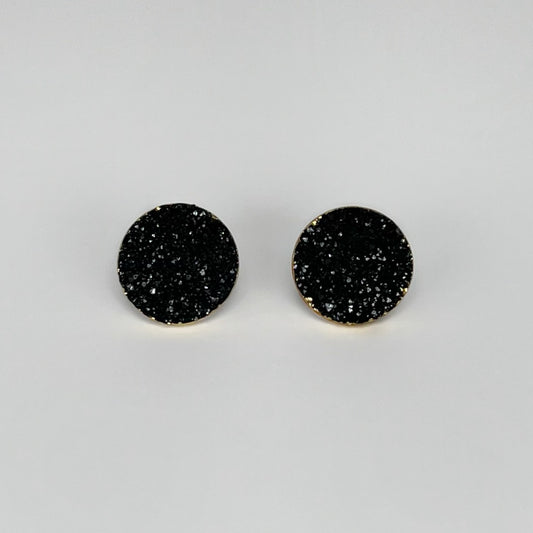 round stud earrings, epoxy resin earrings, epoxy resin stud earrings, black stud earrings, stud earrings, stainless steel earrings, hypoallergenic earrings, crystal earrings, druse earrings, druzy studs, druzy earrings, round earrings, earring gift for her, circle stud earring