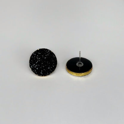 round stud earrings, epoxy resin earrings, epoxy resin stud earrings, black stud earrings, stud earrings, stainless steel earrings, hypoallergenic earrings, crystal earrings, druse earrings, druzy studs, druzy earrings, round earrings, earring gift for her, circle stud earring