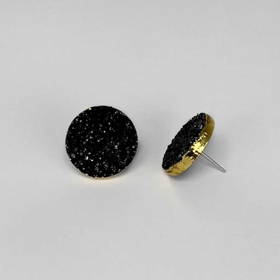 round stud earrings, epoxy resin earrings, epoxy resin stud earrings, black stud earrings, stud earrings, stainless steel earrings, hypoallergenic earrings, crystal earrings, druse earrings, druzy studs, druzy earrings, round earrings, earring gift for her, circle stud earring