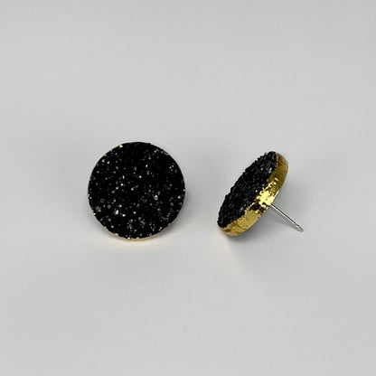 round stud earrings, epoxy resin earrings, epoxy resin stud earrings, black stud earrings, stud earrings, stainless steel earrings, hypoallergenic earrings, crystal earrings, druse earrings, druzy studs, druzy earrings, round earrings, earring gift for her, circle stud earring