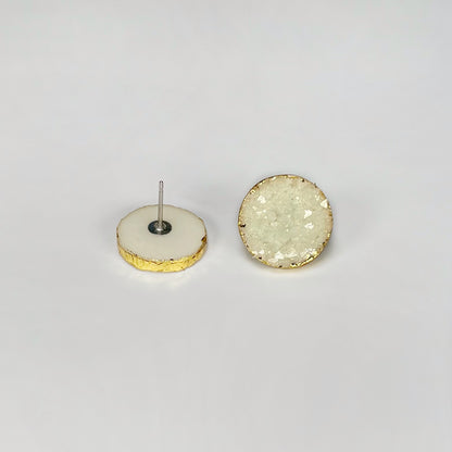 round stud earrings, epoxy resin earrings, epoxy resin stud earrings, white stud earrings, ivory stud earrings, stud earrings, stainless steel earrings, hypoallergenic earrings, crystal earrings, druse earrings, druzy studs, druzy earrings, round earrings, earring gift for her, circle stud earrings