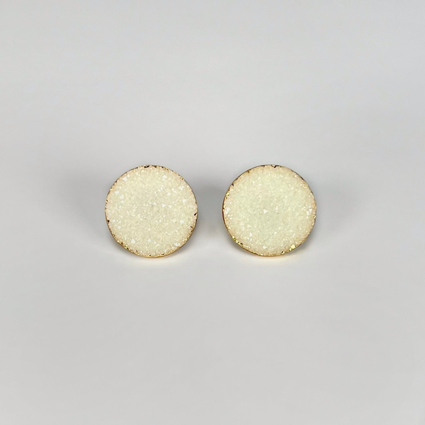 round stud earrings, epoxy resin earrings, epoxy resin stud earrings, white stud earrings, ivory stud earrings, stud earrings, stainless steel earrings, hypoallergenic earrings, crystal earrings, druse earrings, druzy studs, druzy earrings, round earrings, earring gift for her, circle stud earrings