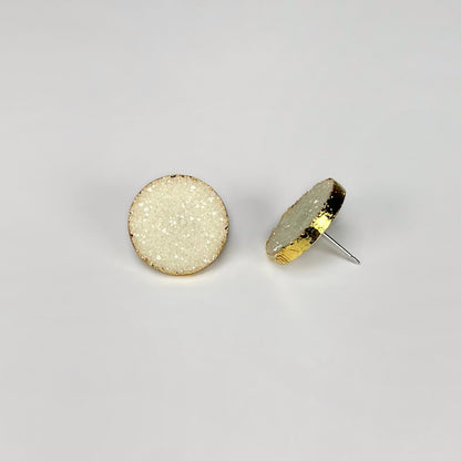 round stud earrings, epoxy resin earrings, epoxy resin stud earrings, white stud earrings, ivory stud earrings, stud earrings, stainless steel earrings, hypoallergenic earrings, crystal earrings, druse earrings, druzy studs, druzy earrings, round earrings, earring gift for her, circle stud earrings