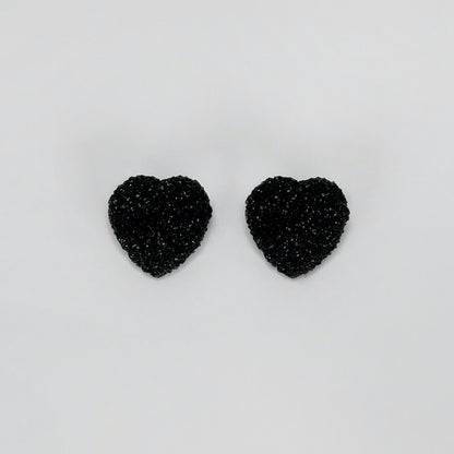 heart stud earrings, epoxy resin earrings, epoxy resin stud earrings, black stud earrings, stud earrings, stainless steel earrings, hypoallergenic earrings, crystal earrings, druse earrings, druzy studs, druzy earrings, heart earrings, earring gift for her