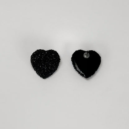 heart stud earrings, epoxy resin earrings, epoxy resin stud earrings, black stud earrings, stud earrings, stainless steel earrings, hypoallergenic earrings, crystal earrings, druse earrings, druzy studs, druzy earrings, heart earrings, earring gift for her