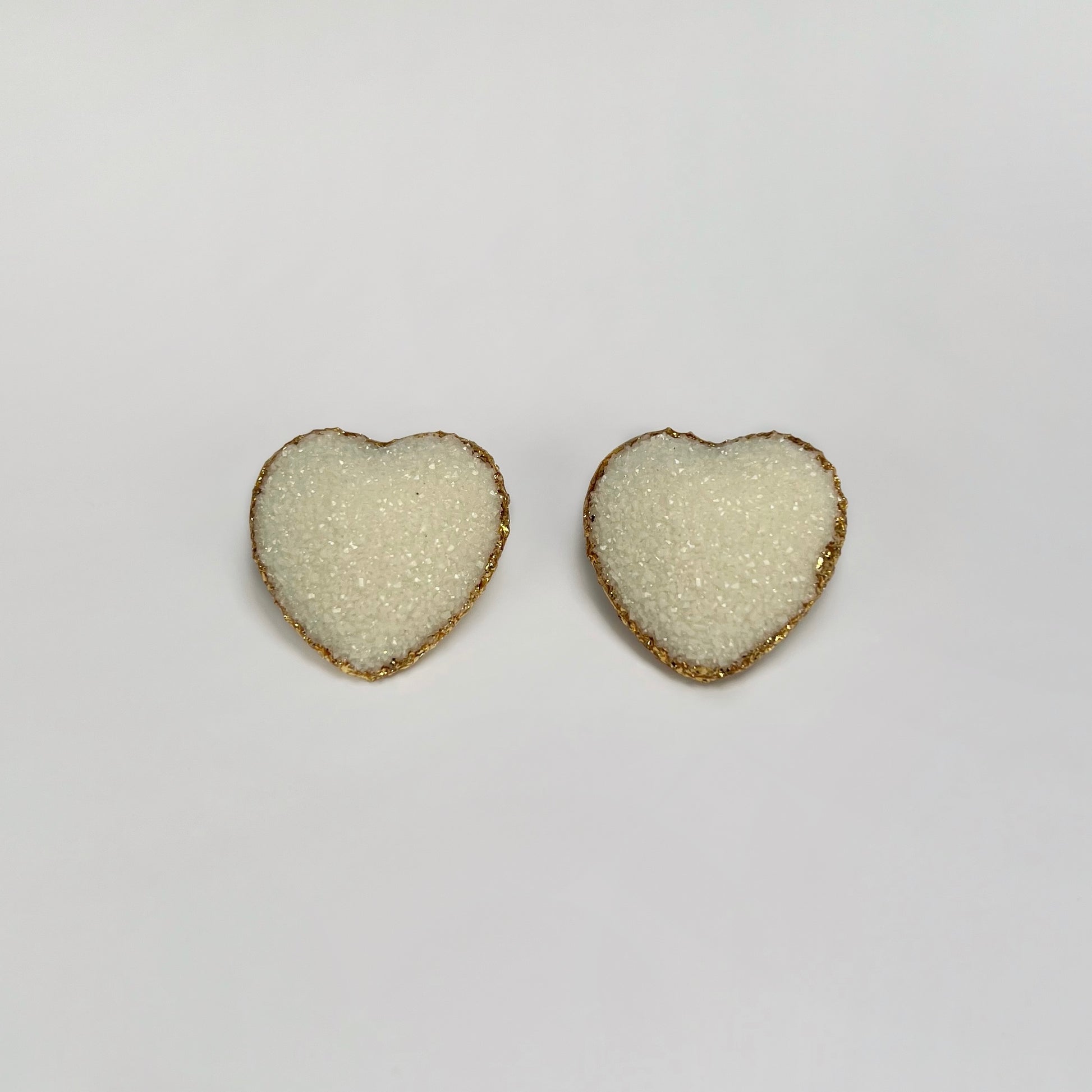 heart stud earrings, epoxy resin earrings, epoxy resin stud earrings, white stud earrings, stud earrings, ivory stud earrings, stainless steel earrings, hypoallergenic earrings, crystal earrings, druse earrings, druzy studs, druzy earrings, heart earrings, earring gift for her