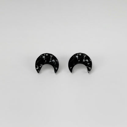 epoxy resin earrings, epoxy resin stud earrings, black stud earrings, stud earrings, stainless steel earrings, hypoallergenic earrings, hypoallergenic jewelry, crystal earrings, druse earrings, druzy studs, druzy earrings, moon earrings, earring gift for her, moon stud earrings