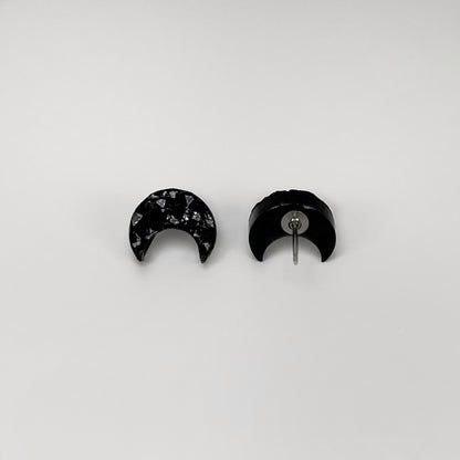 epoxy resin earrings, epoxy resin stud earrings, black stud earrings, stud earrings, stainless steel earrings, hypoallergenic earrings, hypoallergenic jewelry, crystal earrings, druse earrings, druzy studs, druzy earrings, moon earrings, earring gift for her, moon stud earrings