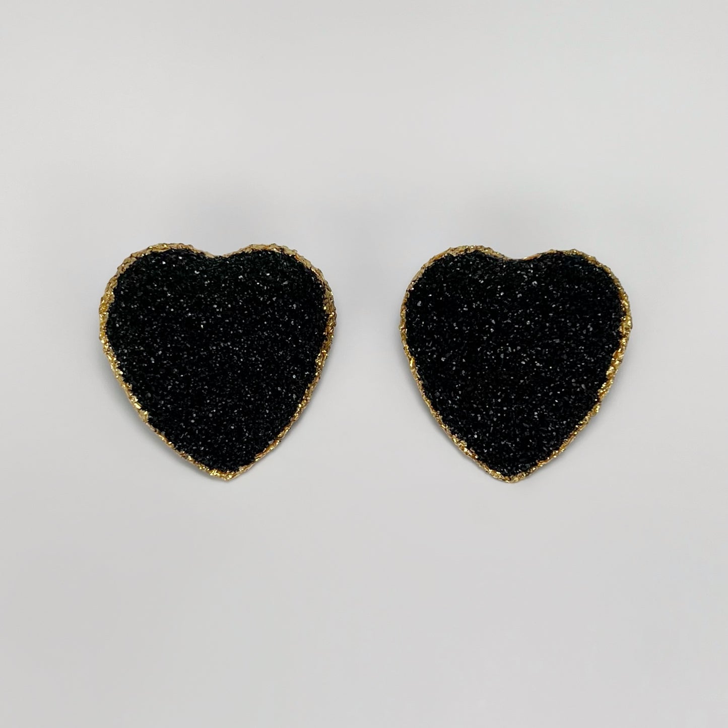 heart stud earrings, epoxy resin earrings, epoxy resin stud earrings, black stud earrings, stud earrings, stainless steel earrings, hypoallergenic earrings, crystal earrings, druse earrings, druzy studs, druzy earrings, heart earrings, earring gift for her