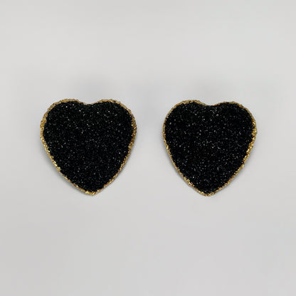 heart stud earrings, epoxy resin earrings, epoxy resin stud earrings, black stud earrings, stud earrings, stainless steel earrings, hypoallergenic earrings, crystal earrings, druse earrings, druzy studs, druzy earrings, heart earrings, earring gift for her